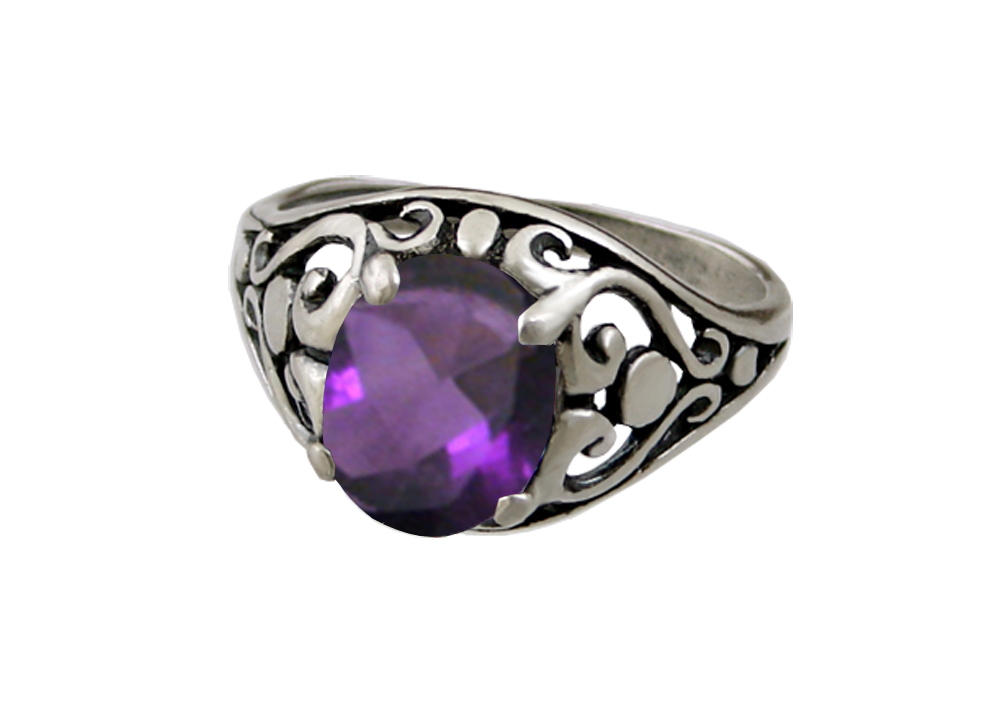 Sterling Silver Filigree Hearts on a Ring With Amethyst Size 10